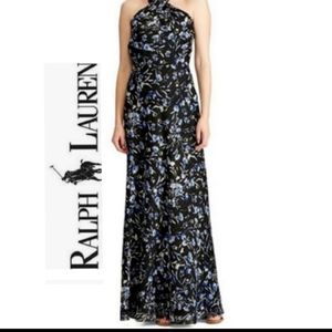 Ralph Lauren Marylynn Black Metallic Floral Evening Dress Sz 14